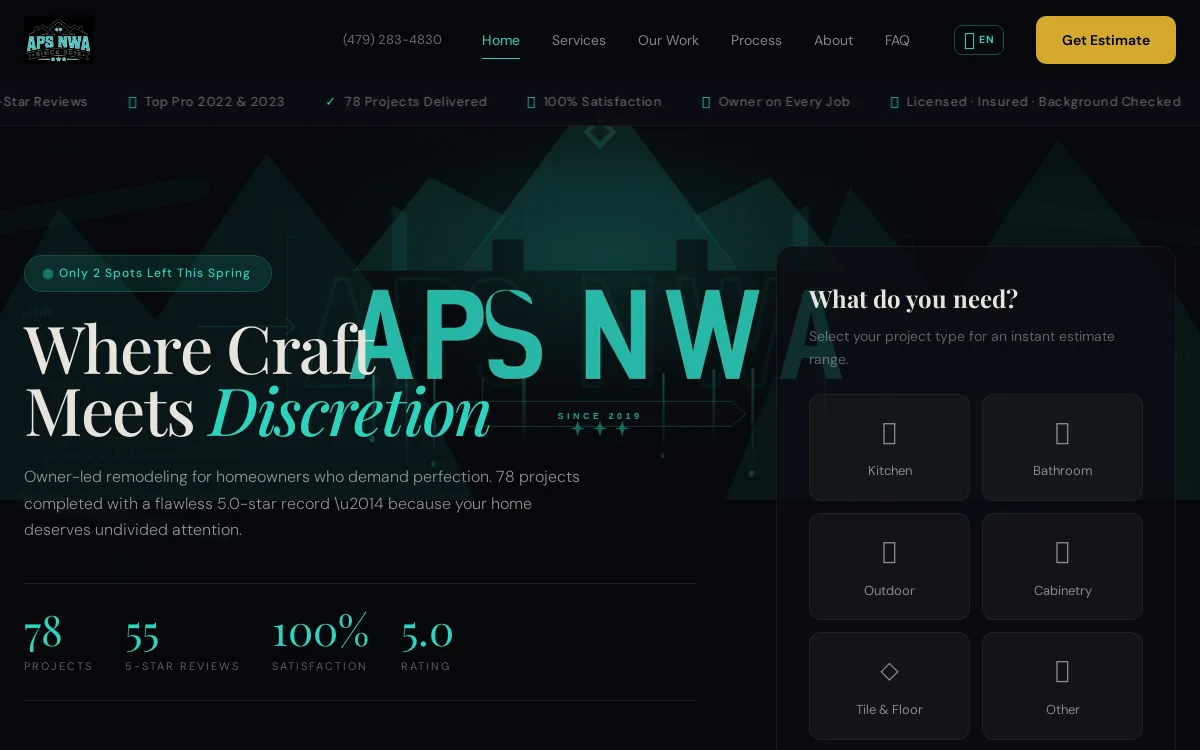 APS NWA — Construction & Contractors website screenshot