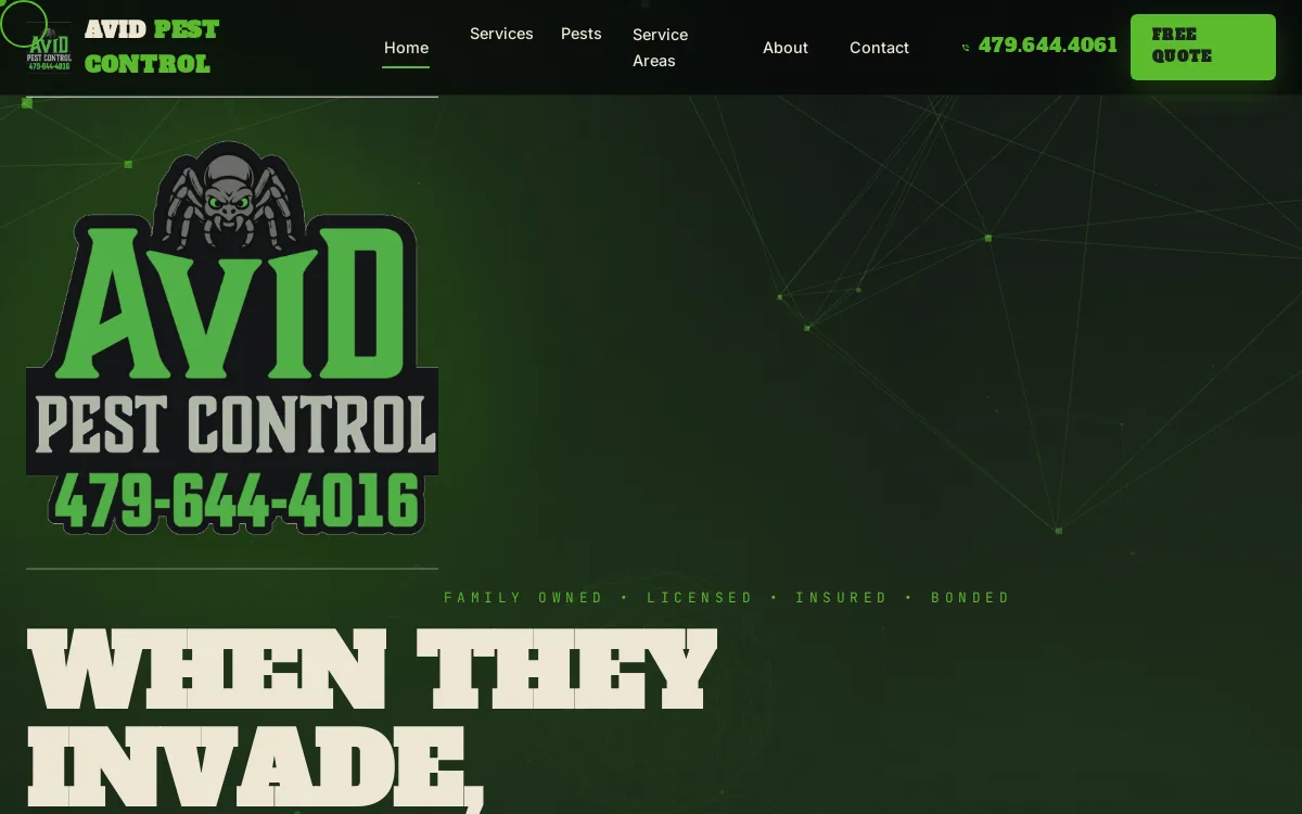 Avid Pests — Cleaning Services website screenshot