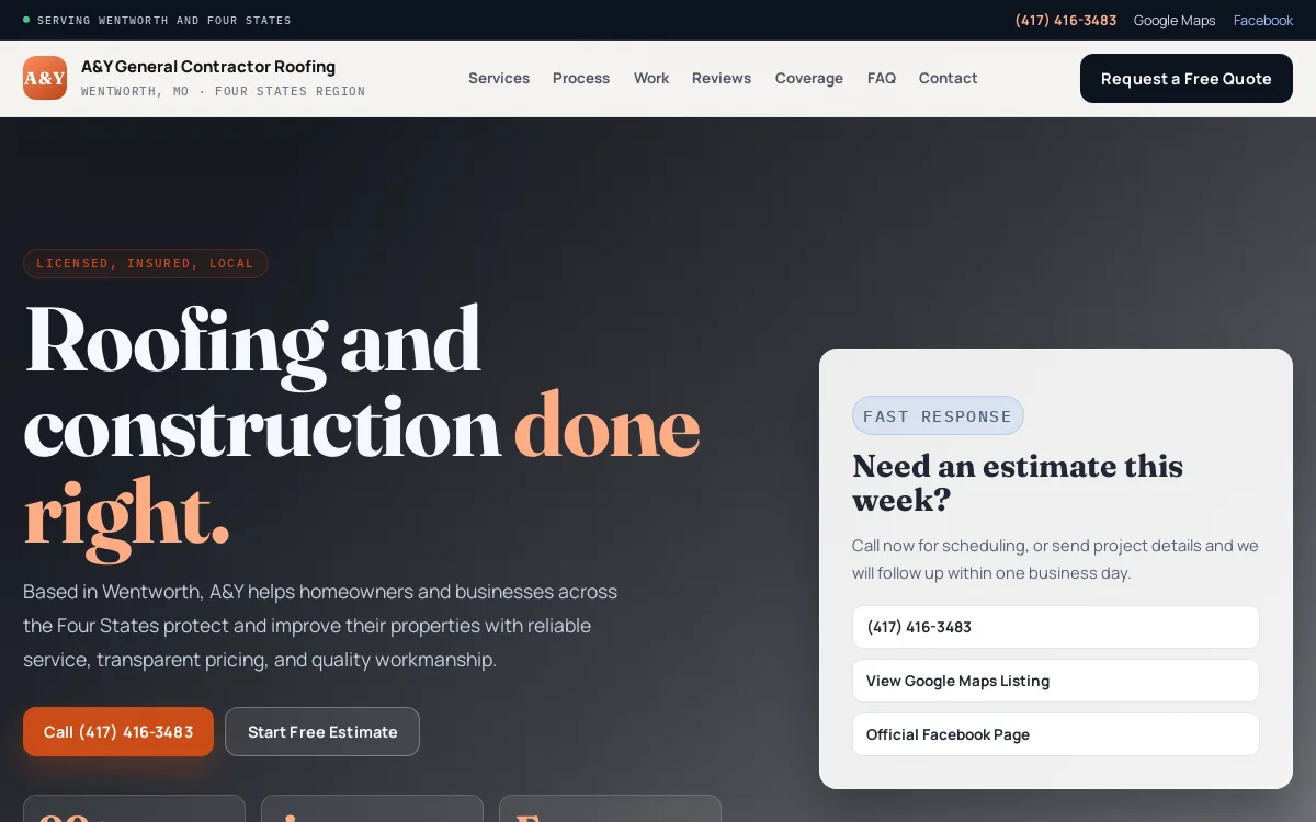 AY General Contractor — Construction & Contractors website screenshot