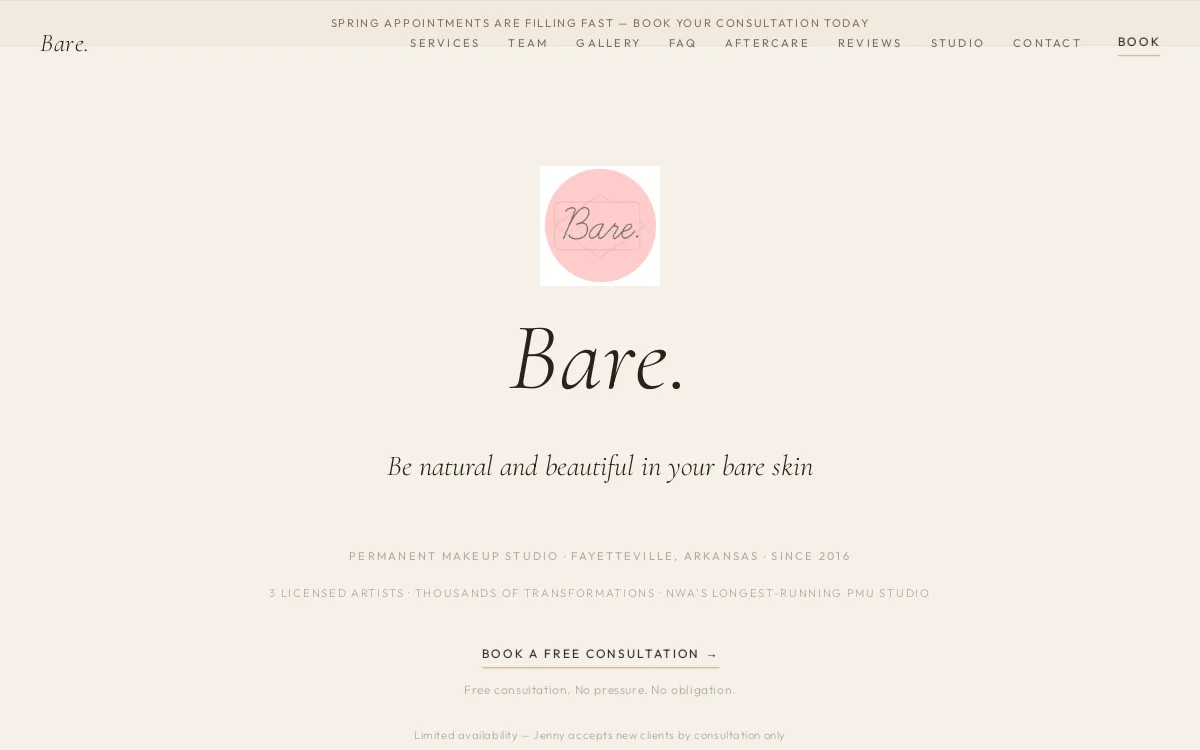 Bare With Jenny — Wellness & Medical Spa website screenshot