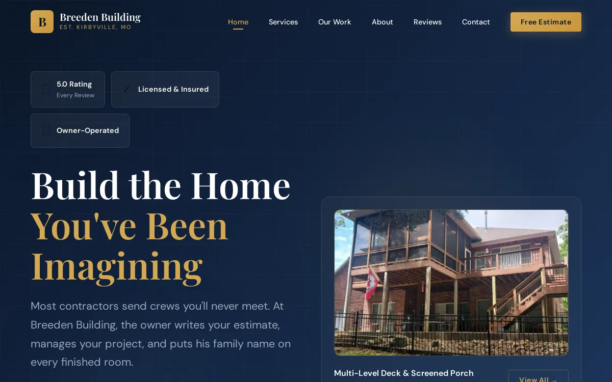 Breeden Building — Construction & Contractors website screenshot