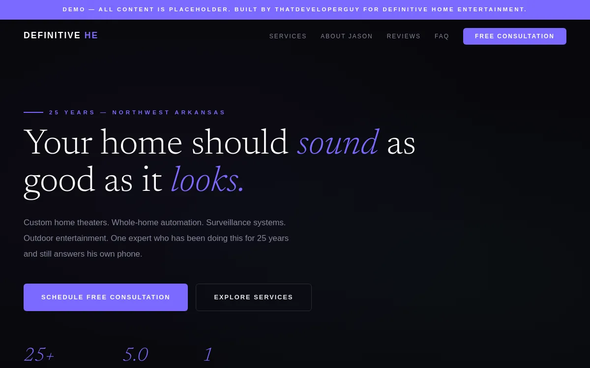 Definitive Home Entertainment — Construction & Contractors website screenshot