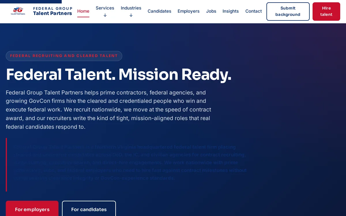 Federal Group Talent Partners — Federal & Veteran-Owned website screenshot