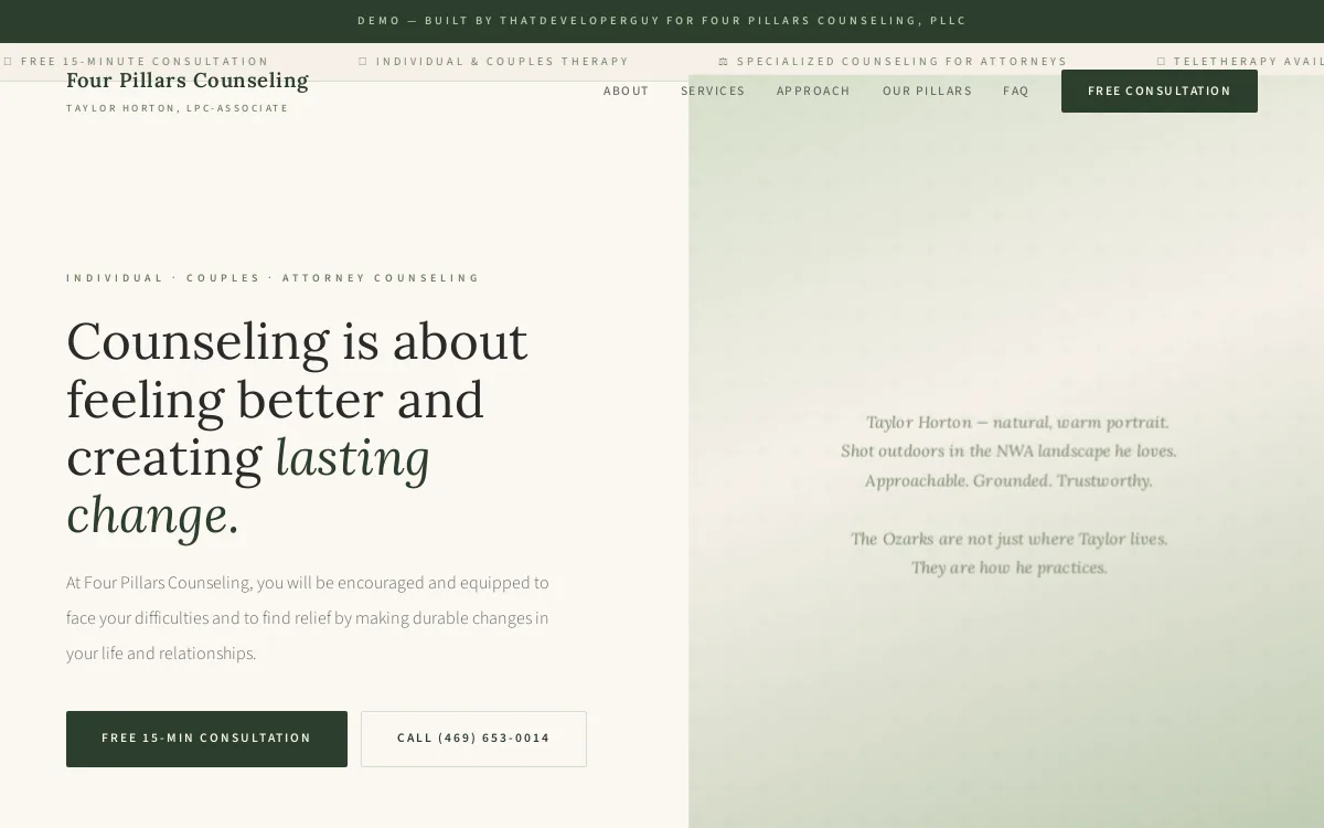 Four Pillars Counseling — Counseling & Therapy Practices website screenshot