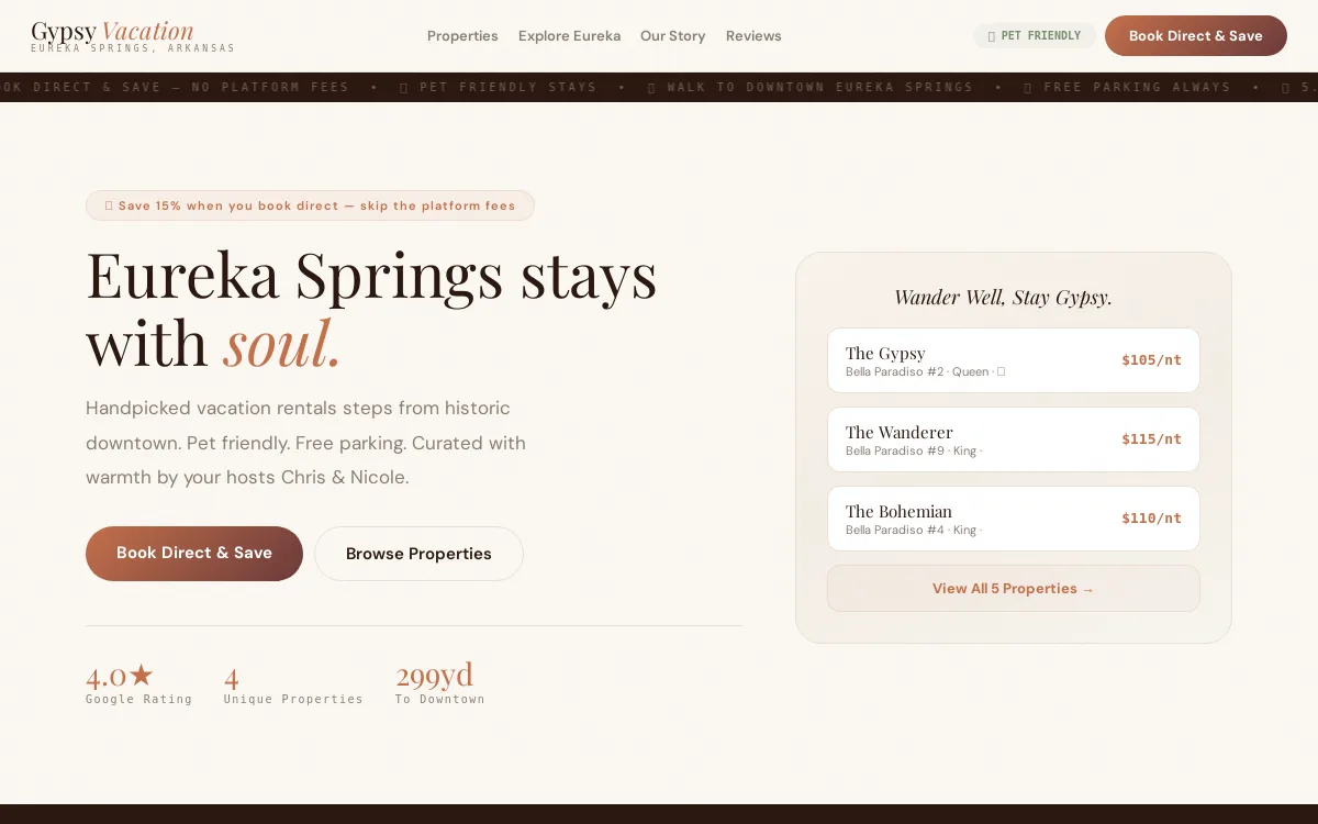 Gypsy Vacation — Vacation Rentals & Cabins website screenshot