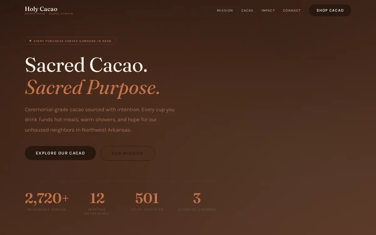 Holy Cacao — Bakery & Food website screenshot