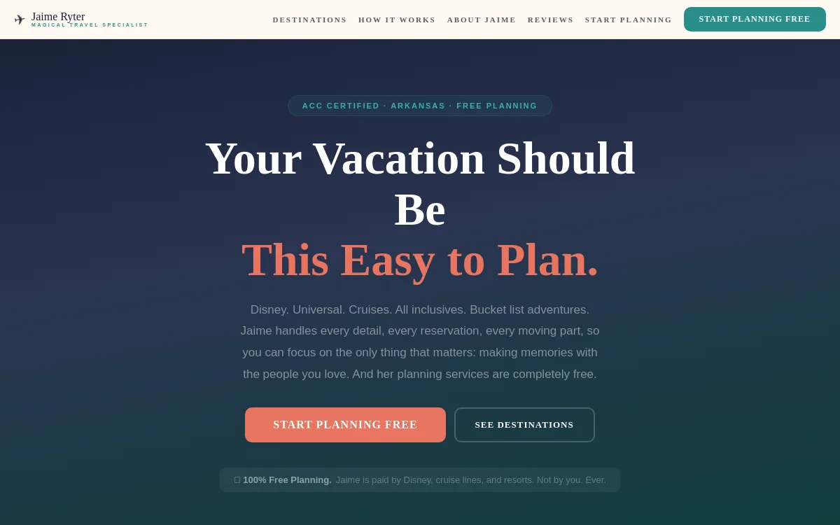 Jaime Ryter Travel — Vacation Rentals & Cabins website screenshot