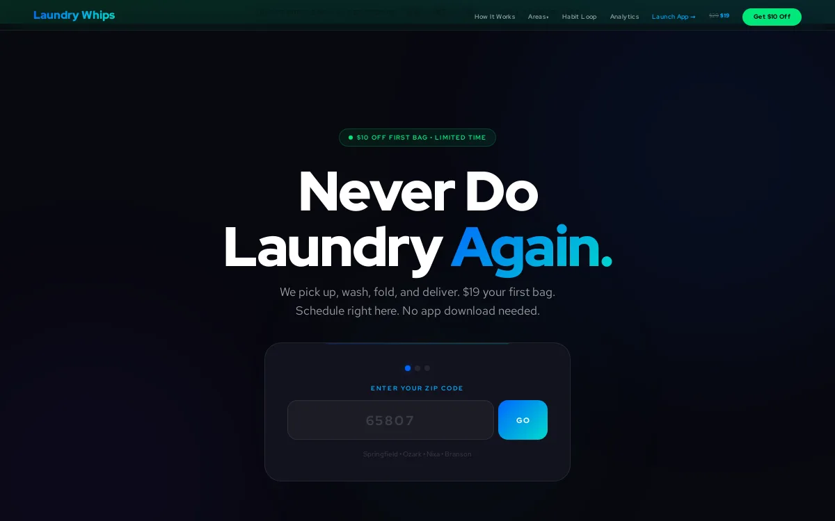 Laundry Whips — Cleaning Services website screenshot