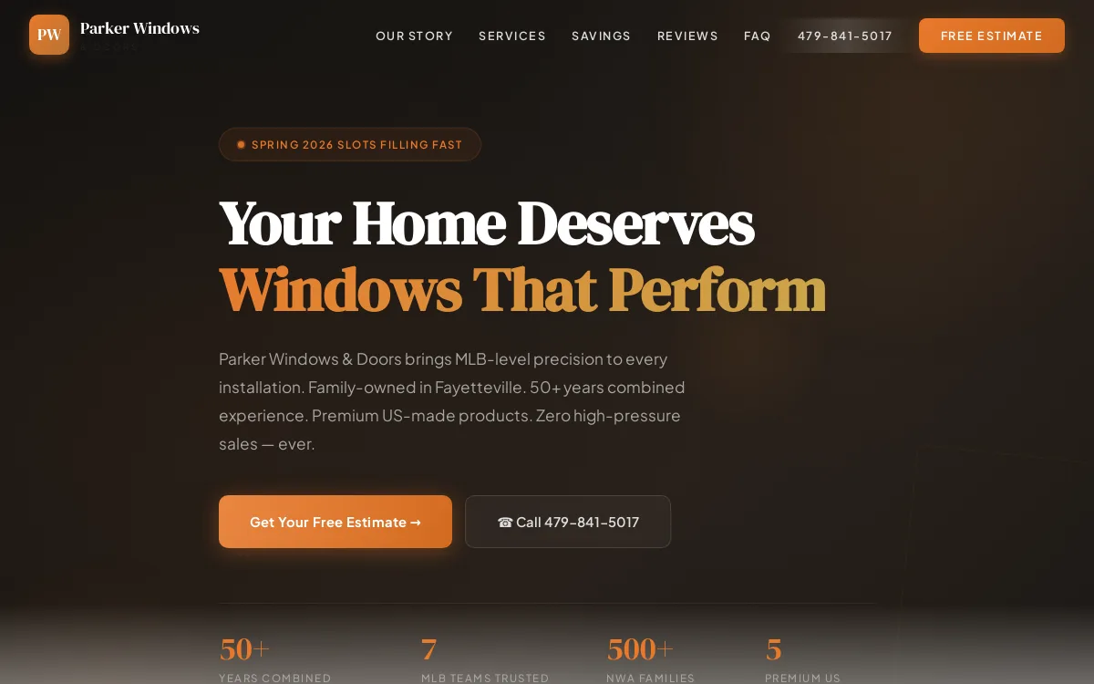 Parker Windows — Construction & Contractors website screenshot