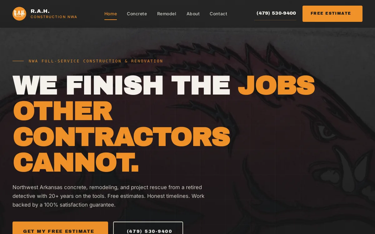 RAH Construction NWA — Construction & Contractors website screenshot
