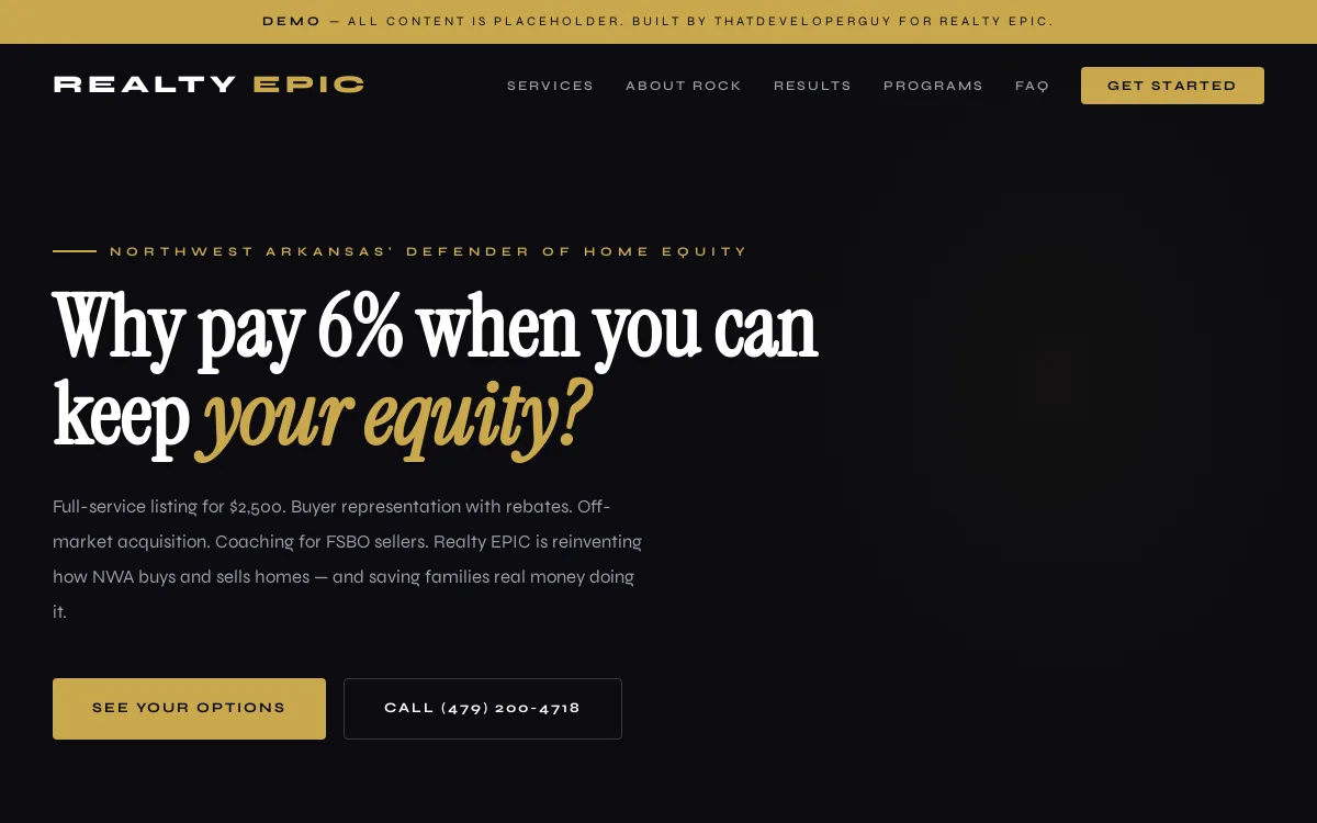 Realty Epic — Vacation Rentals & Cabins website screenshot