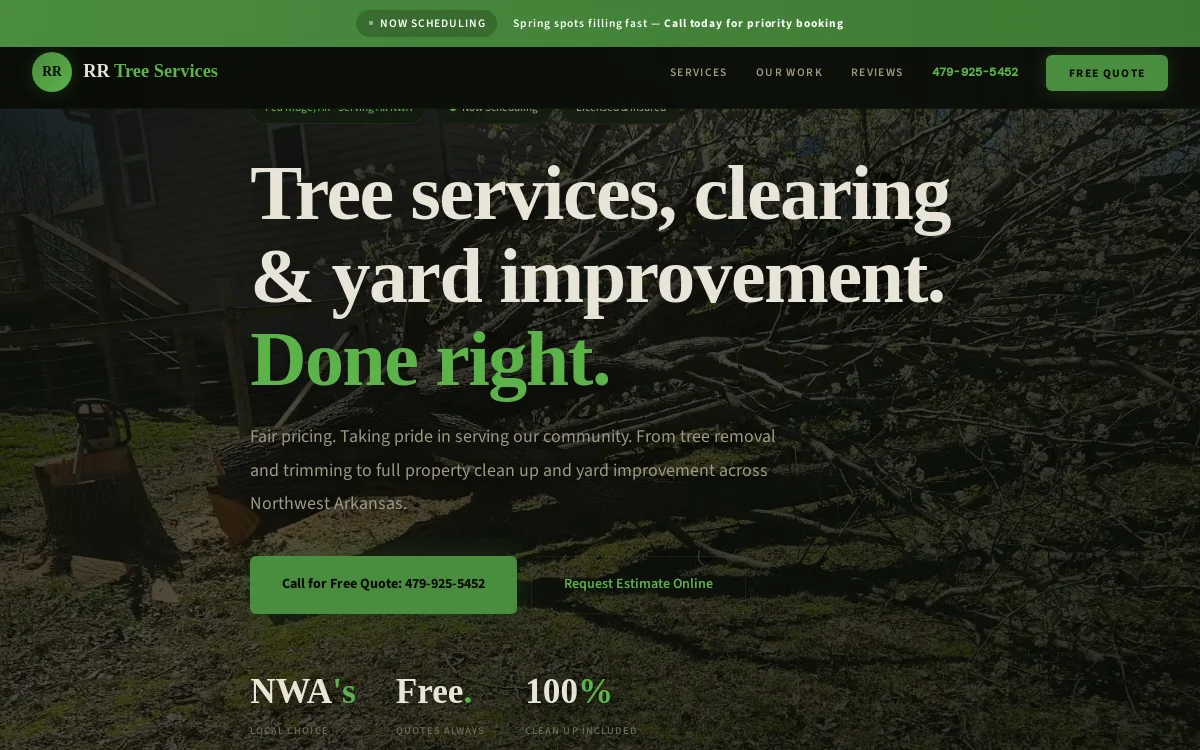 RR Tree — Tree, Lawn & Landscaping website screenshot