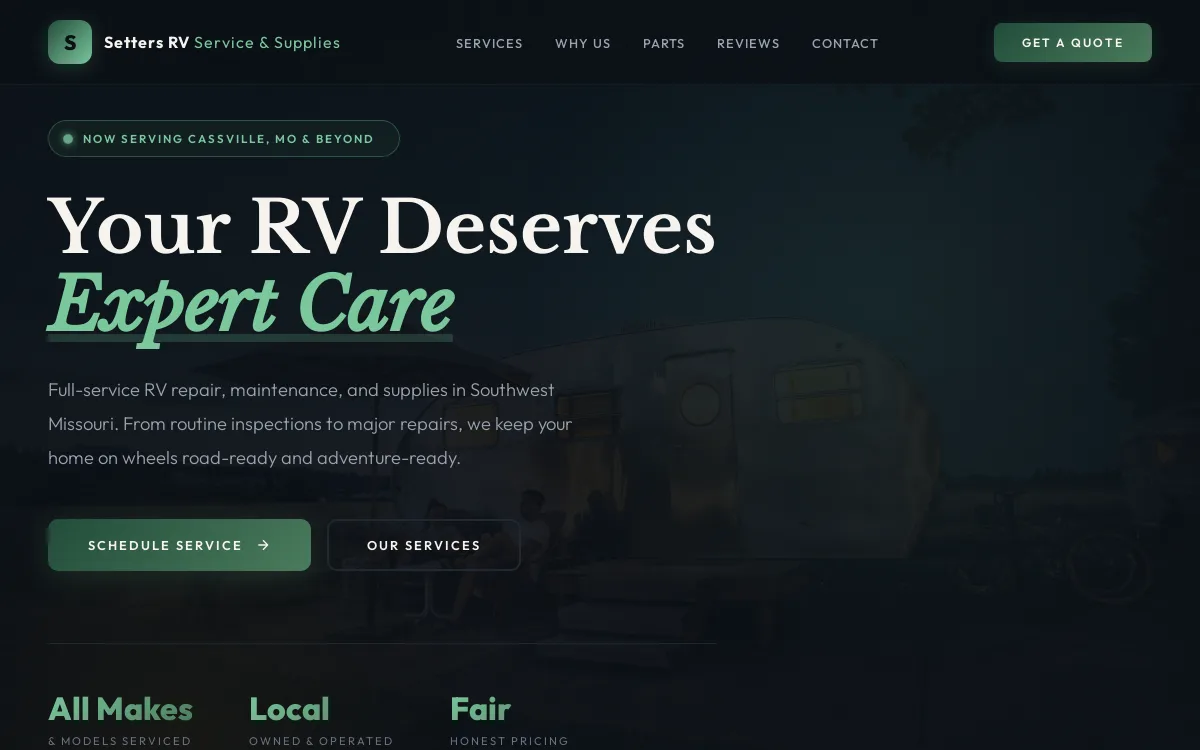 Setters RV — Auto & Mechanic website screenshot