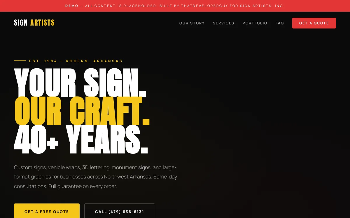 Sign Artists — Construction & Contractors website screenshot