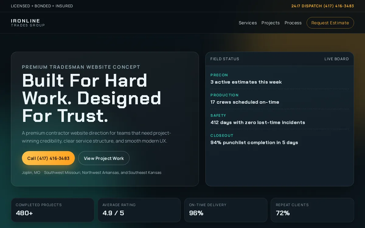 Tradesman — Construction & Contractors website screenshot
